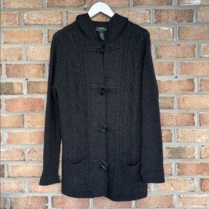 Ralph Lauren merino wool and cashmere cardigan with hood and toggles, size M